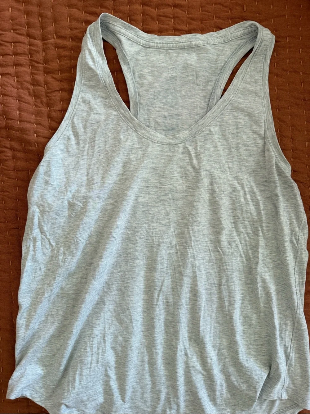 lululemon athletica Light Heather Gray Racerback Tank with Teal Back Script